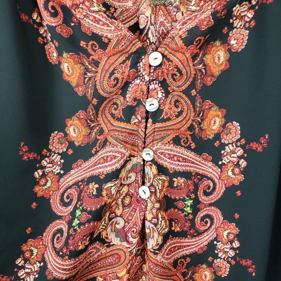 Figueroa & Flower Paisley Floral Bohemian Peasant Blouse Black Multi Women's 1X - Picture 5 of 11